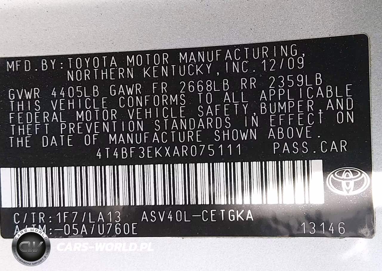 2010 Toyota Camry Xle VIN:4T4BF3EKXAR075111 - 9