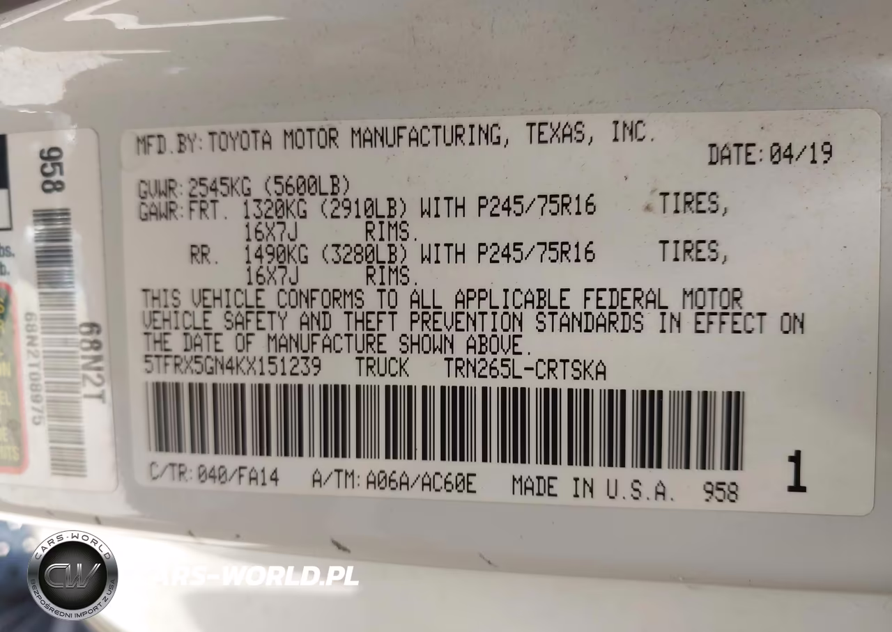 2019 Toyota Tacoma Sr VIN:5TFRX5GN4KX151239 - 9