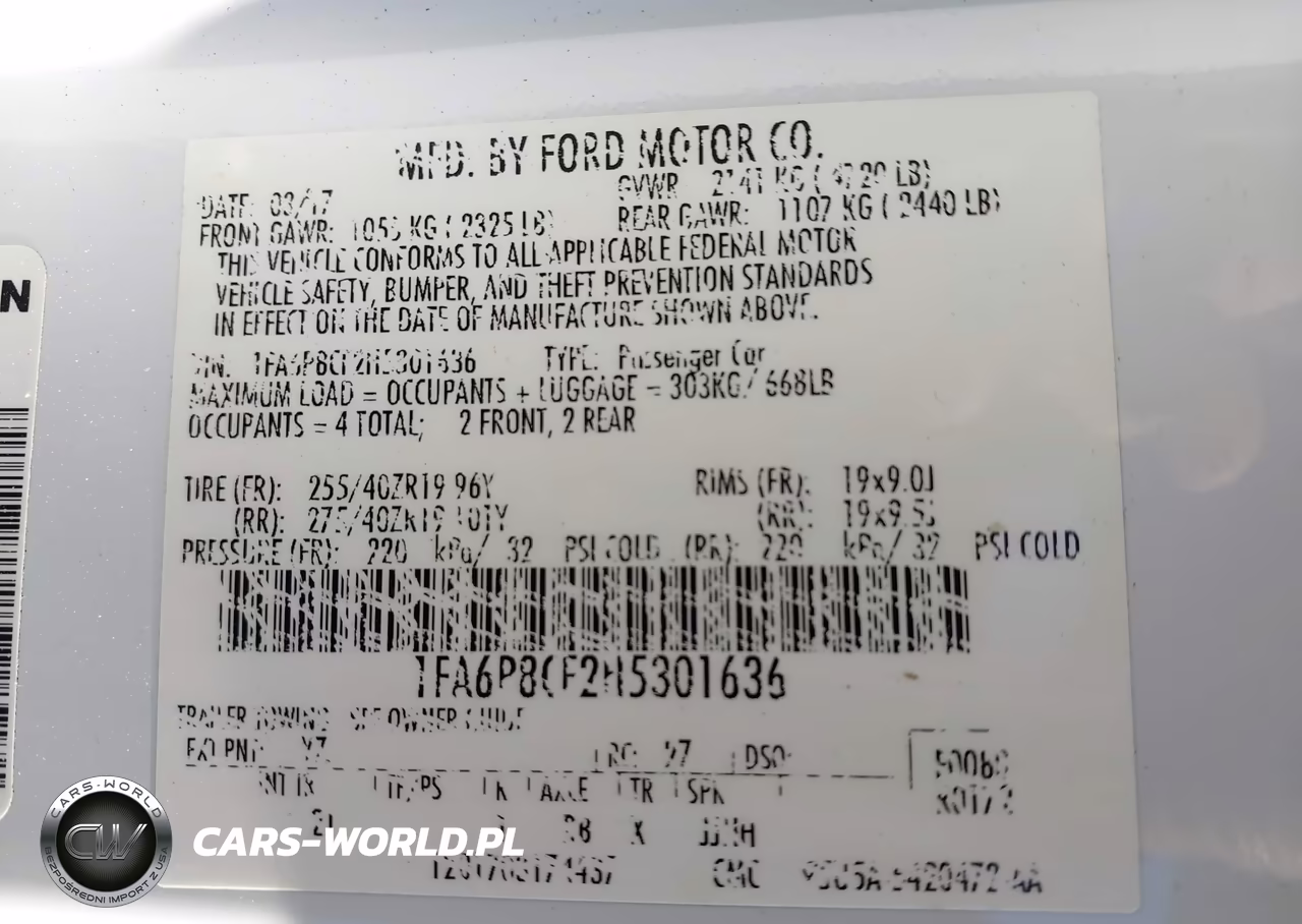 2017 Ford Mustang Gt VIN:1FA6P8CF2H5301636 - 9