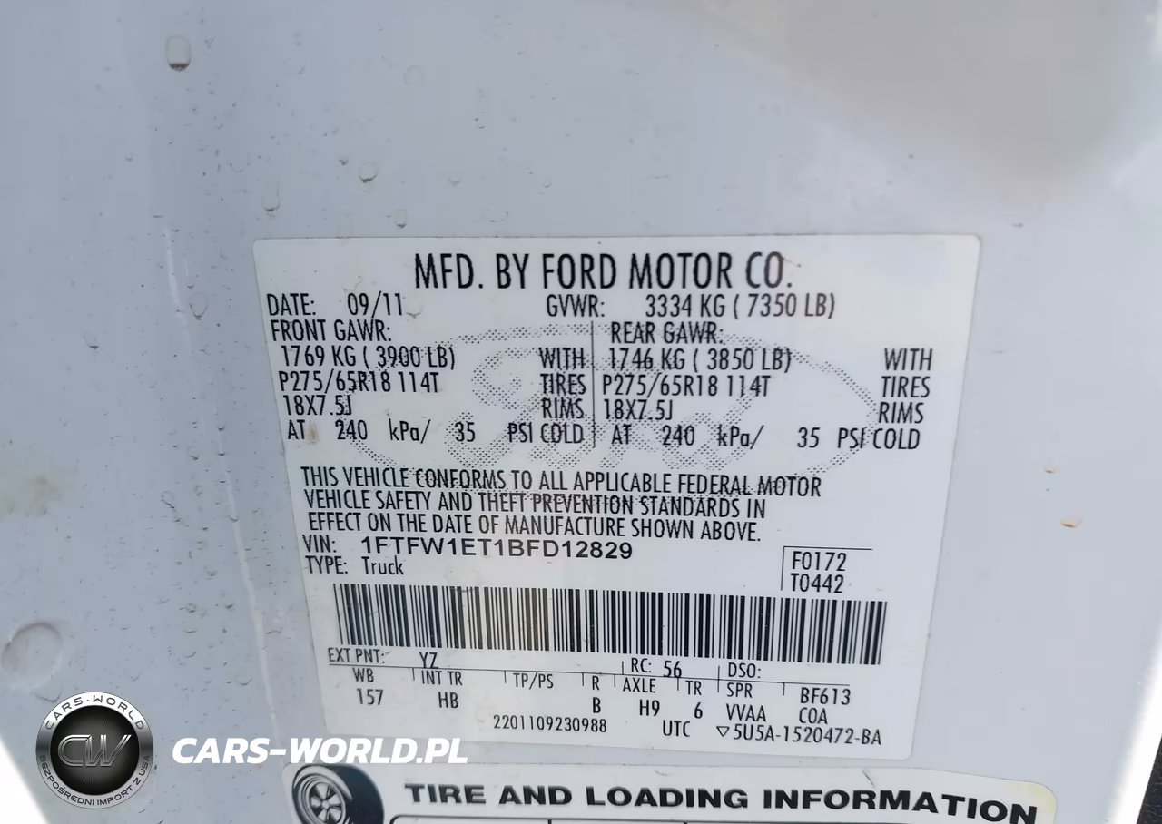 2011 Ford F-150 Lariat VIN:1FTFW1ET1BFD12829 - 9