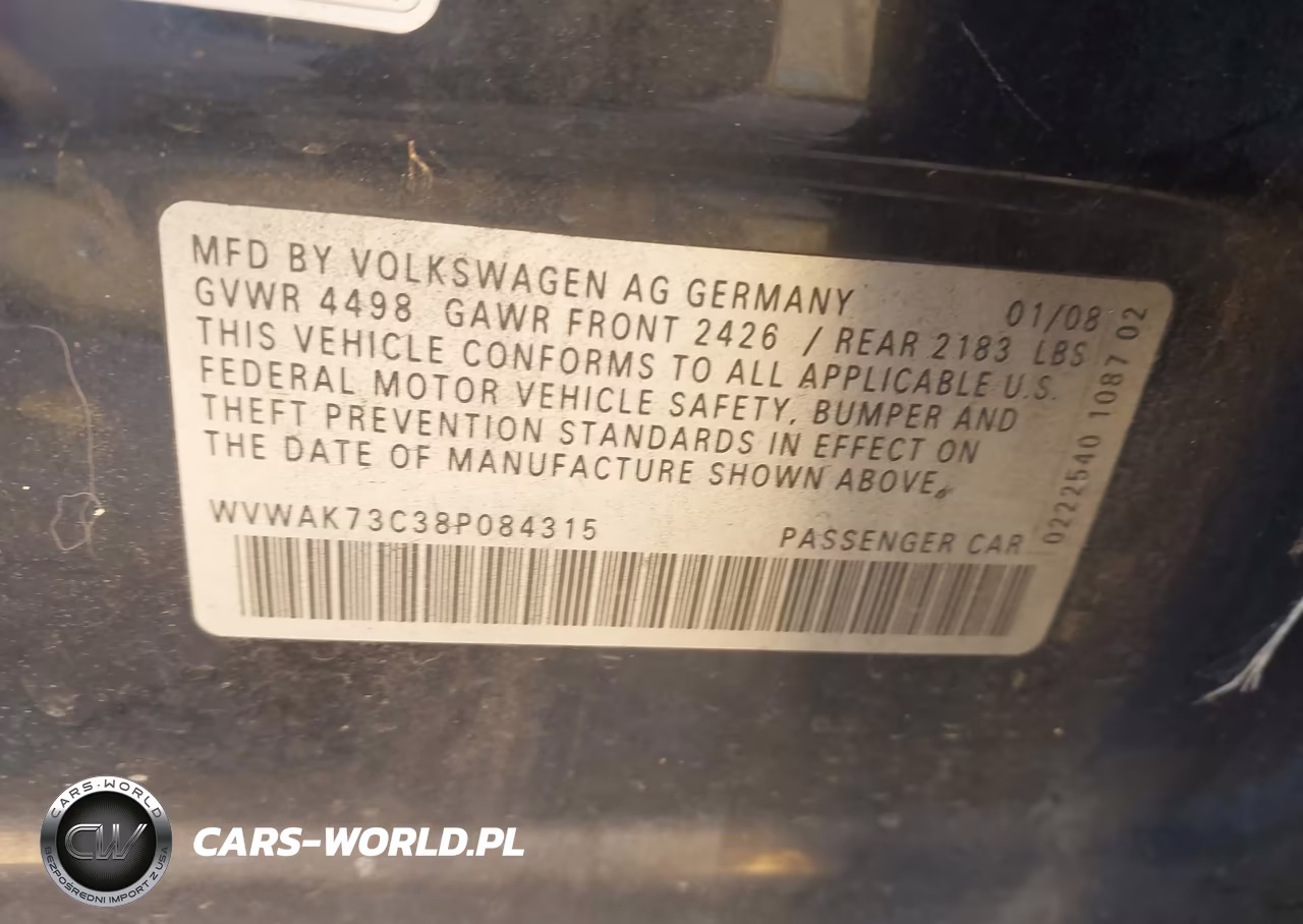 2008 Volkswagen Passat Komfort VIN:WVWAK73C38P084315 - 9