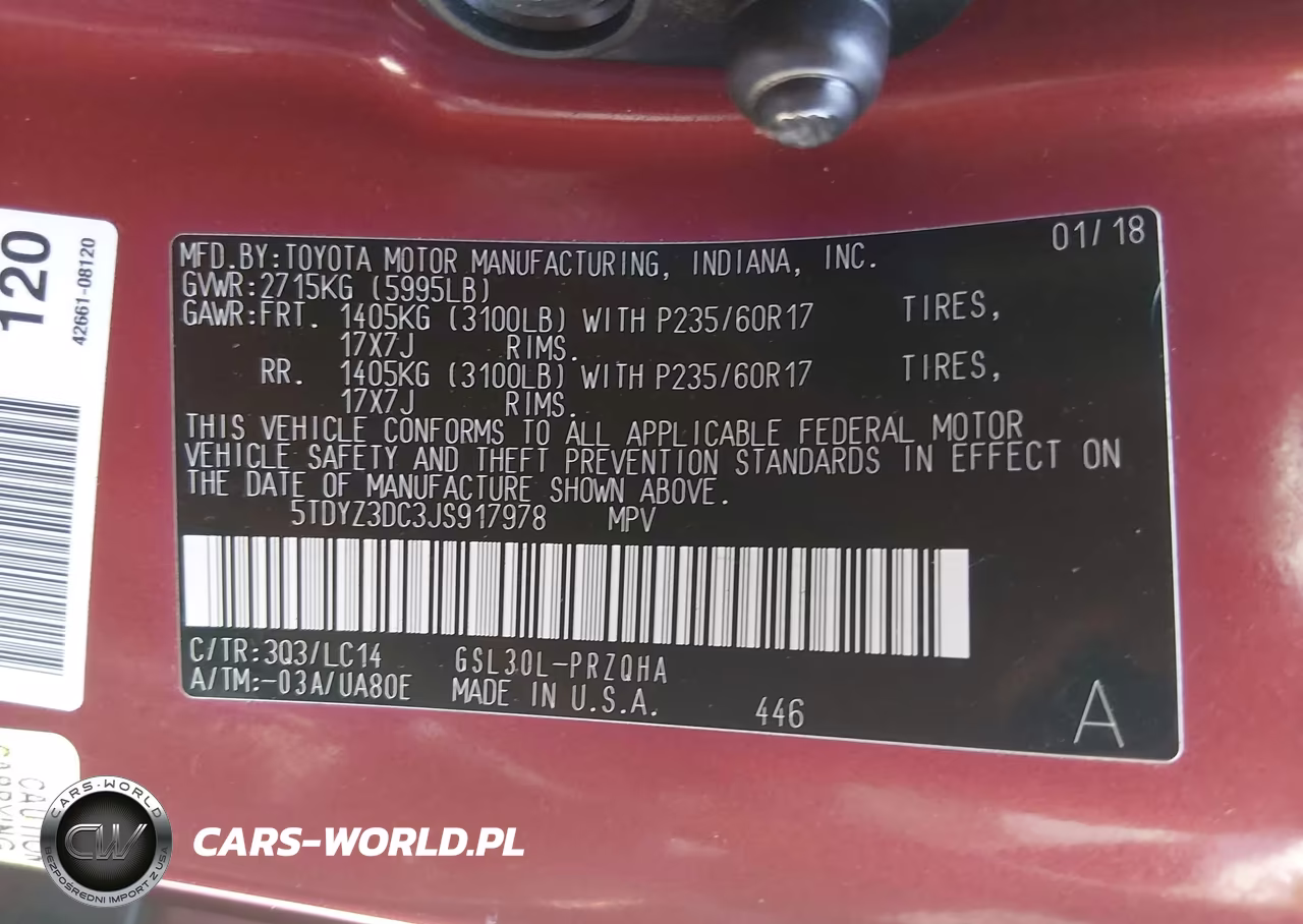 TOYOTA SIENNA XLE VIN:5TDYZ3DC3JS917978 - 9