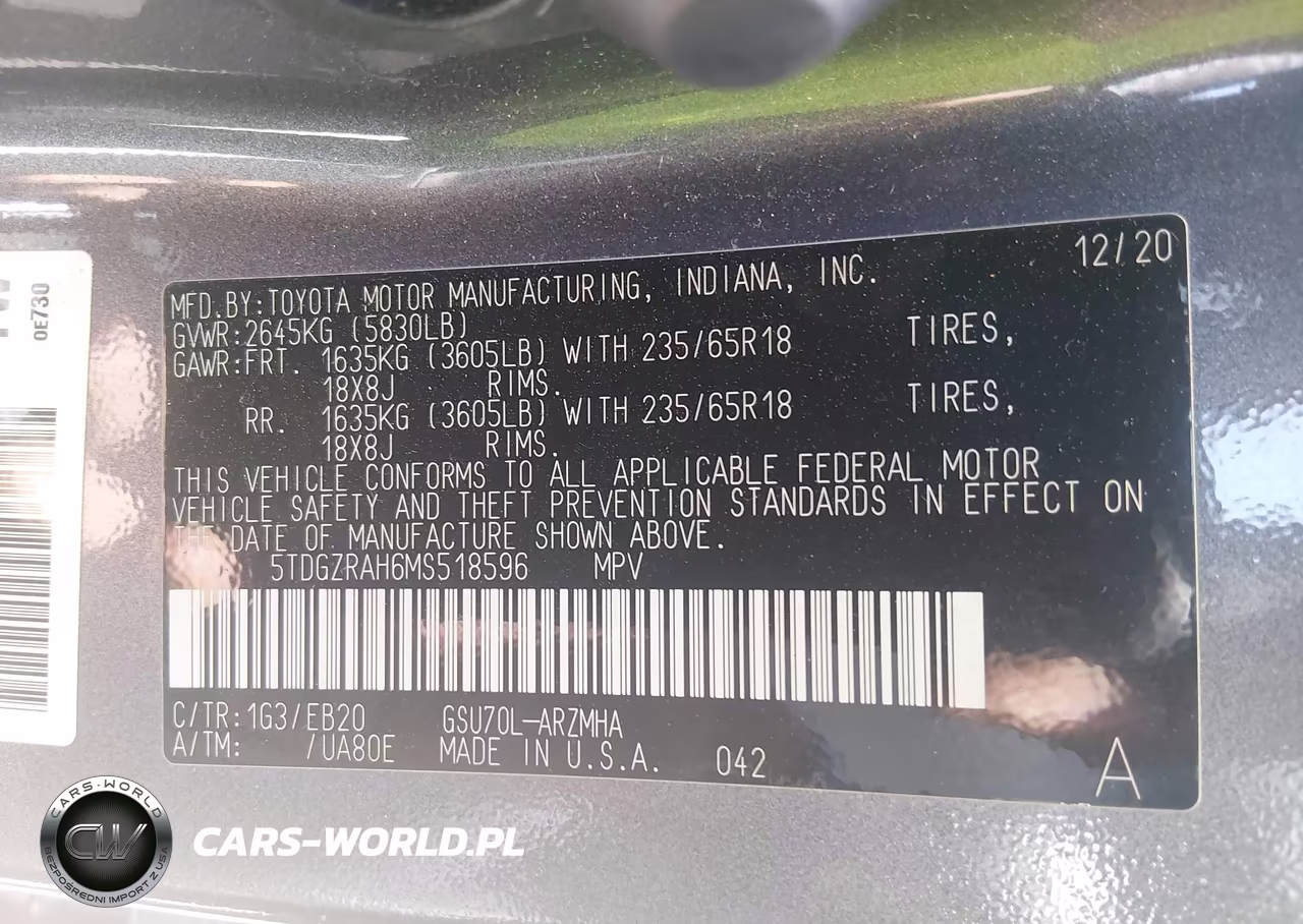 2021 Toyota Highlander Xle VIN:5TDGZRAH6MS518596 - 9