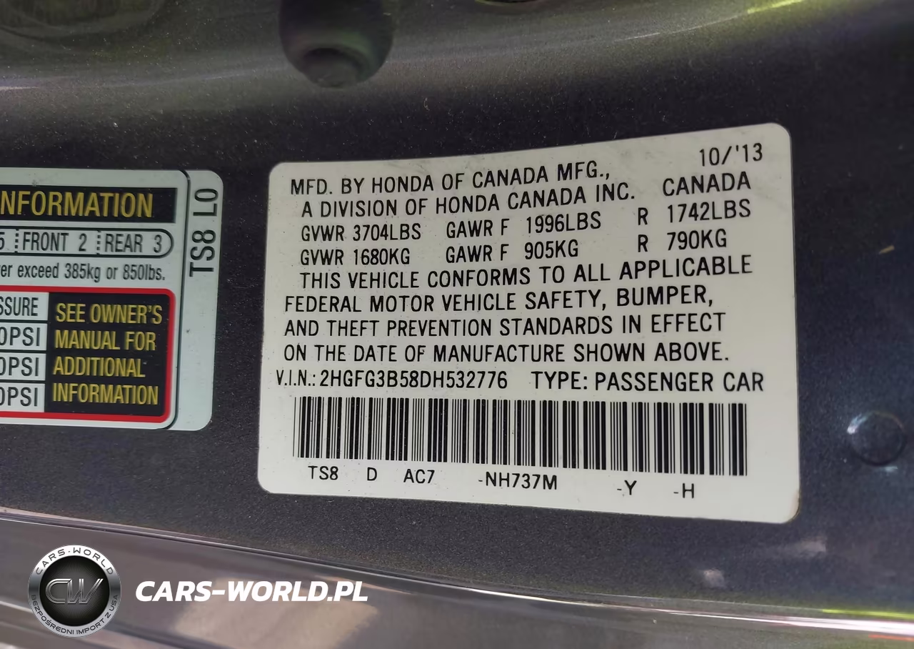 2013 Honda Civic Lx VIN:2HGFG3B58DH532776 - 9