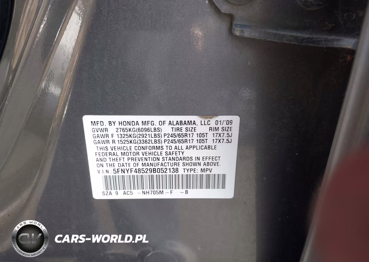 2009 Honda Pilot Ex-L VIN:5FNYF48529B052138 - 9
