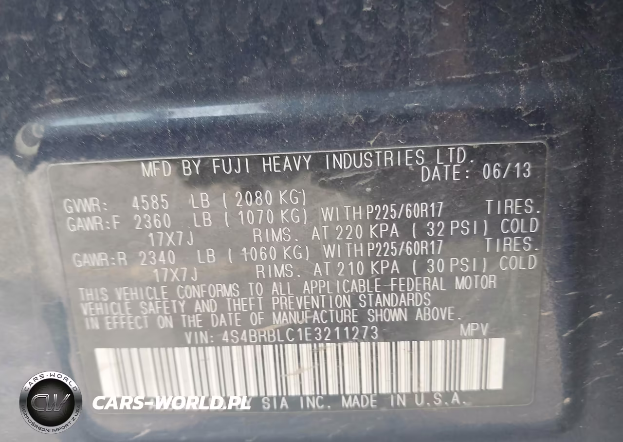 2014 Subaru Outback 2.5I Limited VIN:4S4BRBLC1E3211273 - 9