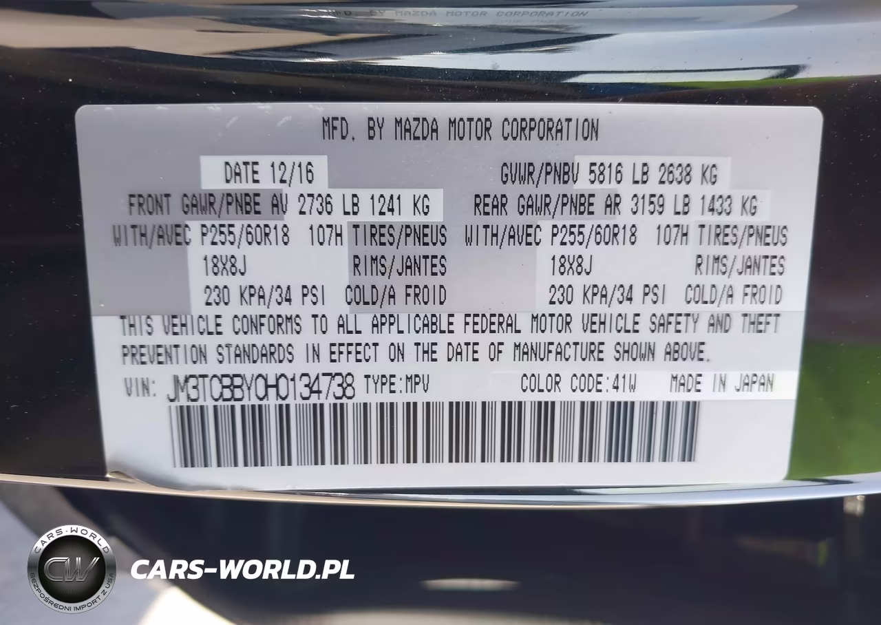 2017 Mazda Cx-9 Sport VIN:JM3TCBBY0H0134738 - 9