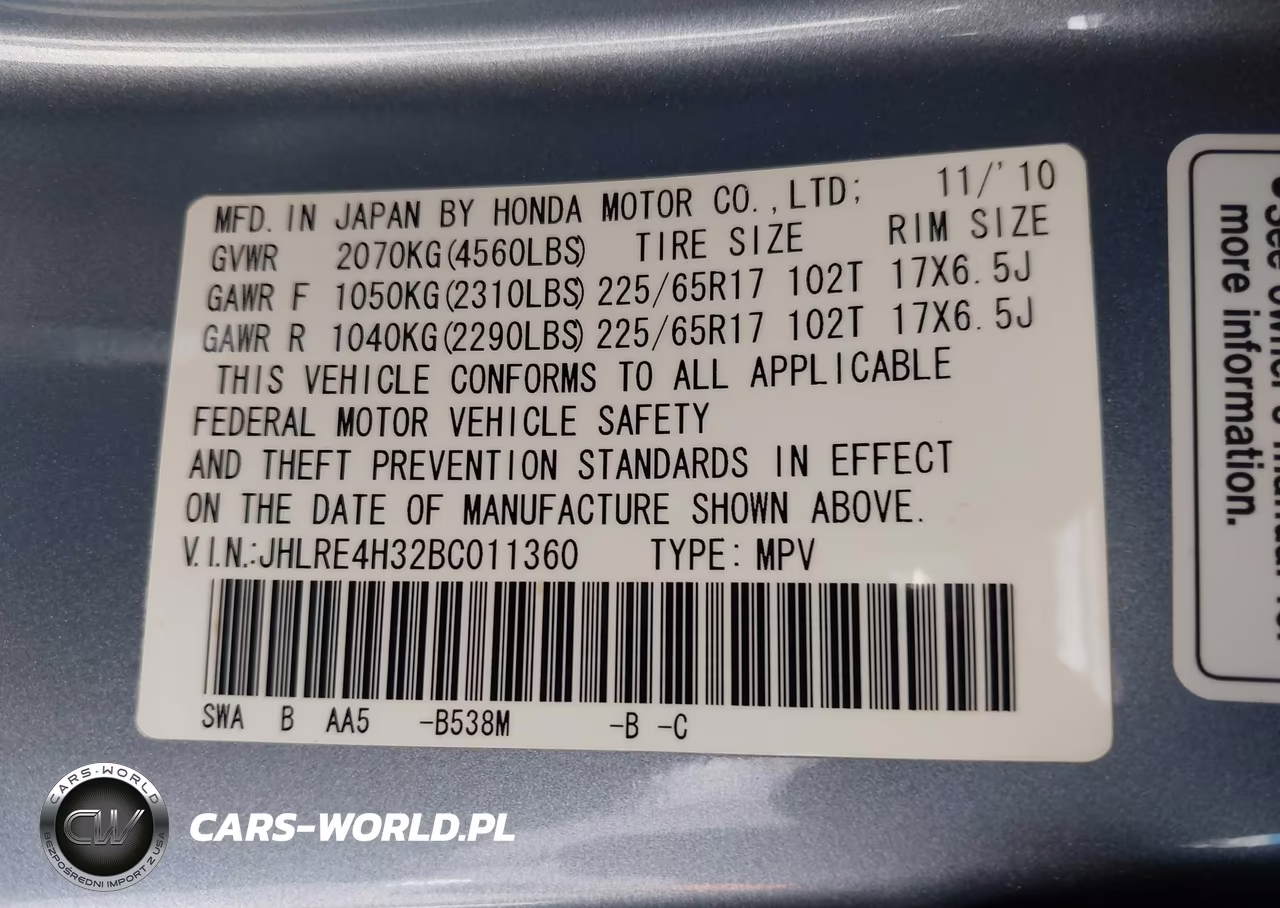 2011 Honda Cr-V Lx VIN:JHLRE4H32BC011360 - 9