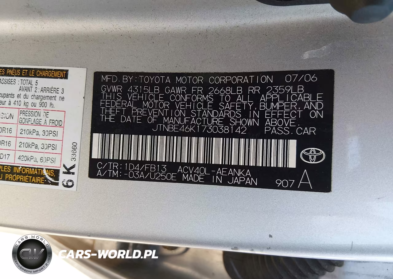 2007 Toyota Camry Le VIN:JTNBE46K173038142 - 9