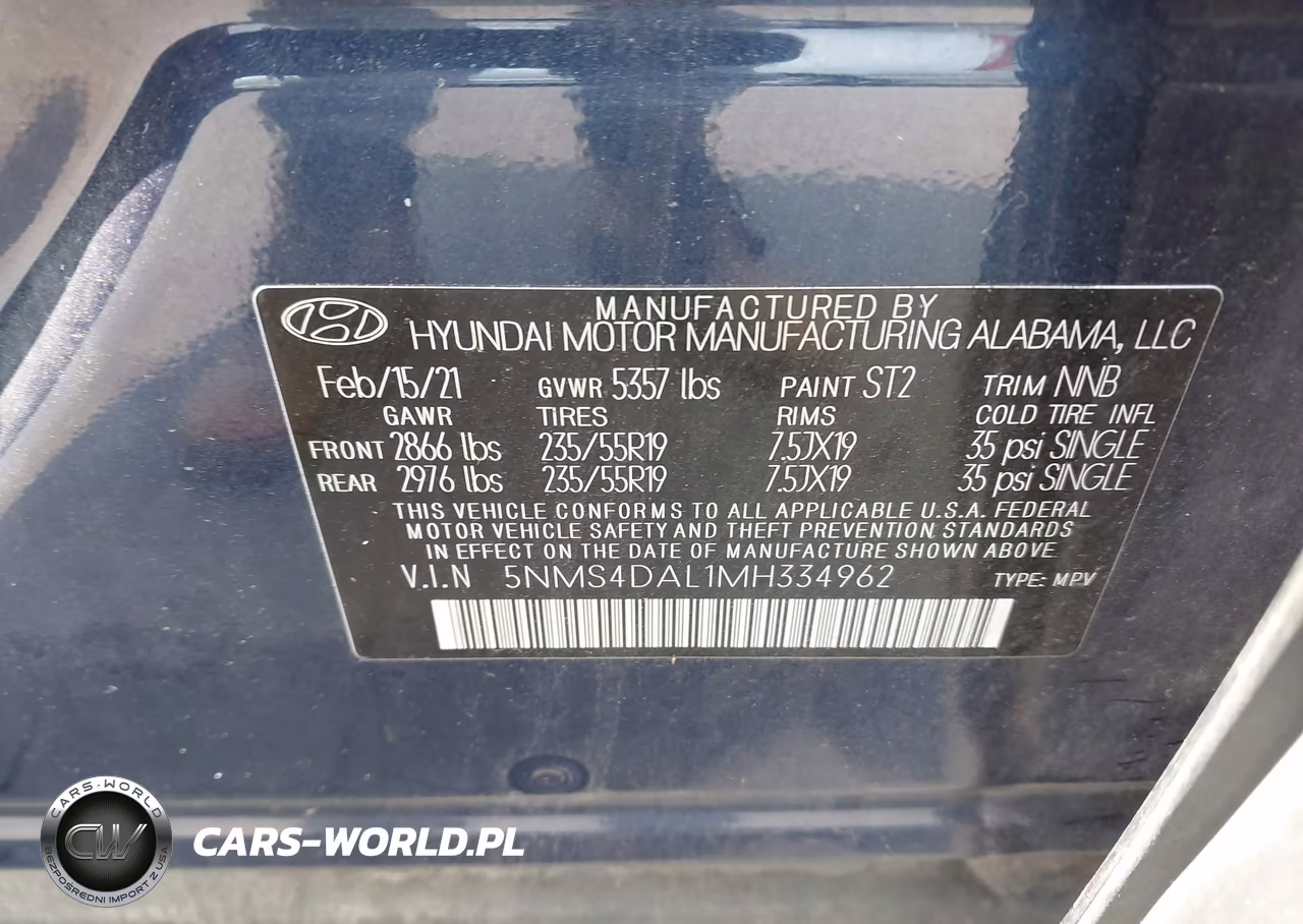 2021 Hyundai Santa Fe Limited VIN:5NMS4DAL1MH334962 - 9
