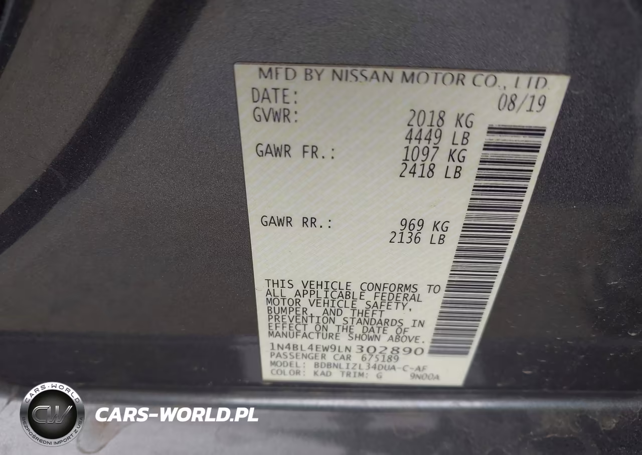 2020 Nissan Altima Sl Intelligent Awd VIN:1N4BL4EW9LN302890 - 9