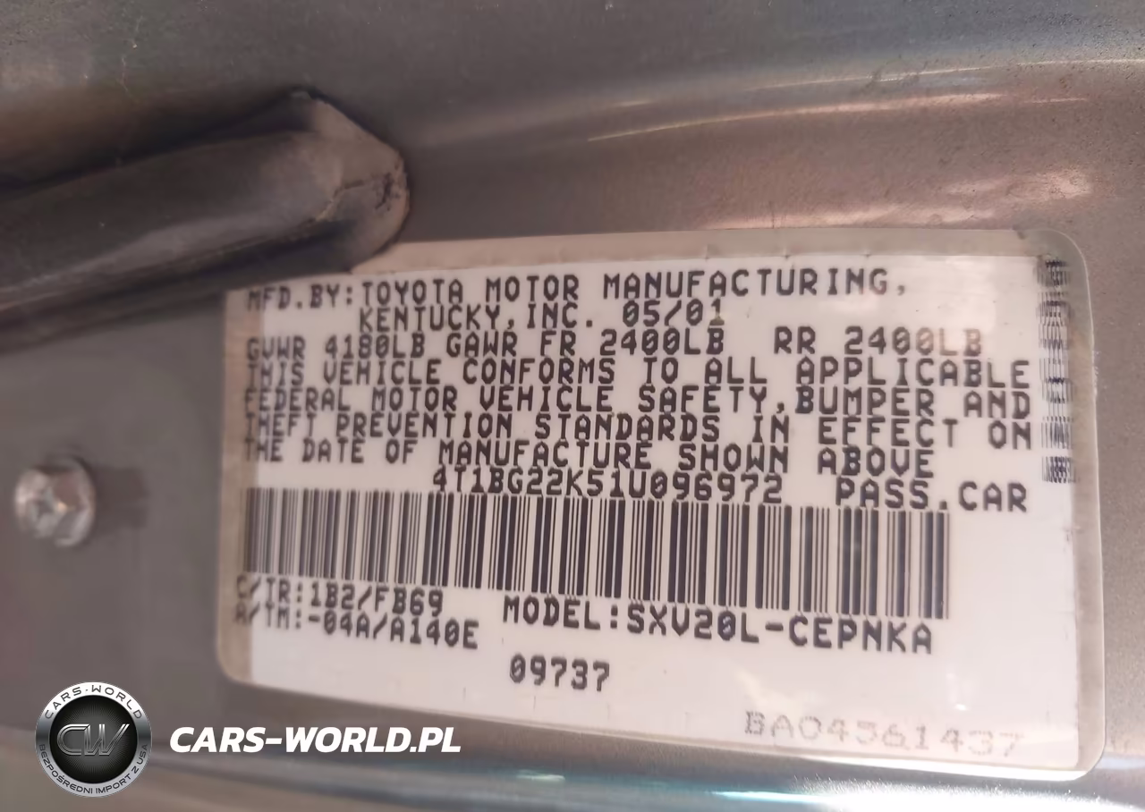 2001 Toyota Camry Le VIN:4T1BG22K51U096972 - 9