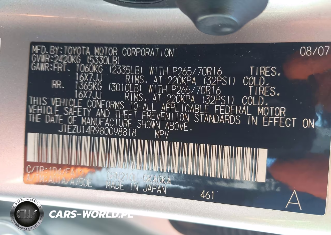 2008 Toyota 4Runner Sr5 V6 VIN:JTEZU14R980098818 - 9