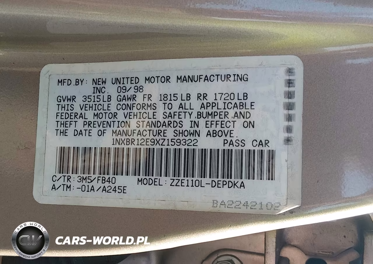 1999 Toyota Corolla Ce VIN:1NXBR12E9XZ159322 - 9