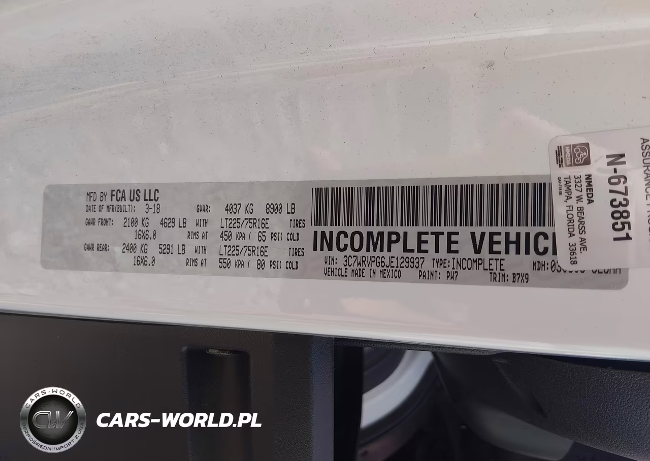 2018 Ram Promaster 2500 Window Van High Roof 159 Wb VIN:3C7WRVPG6JE129937 - 9