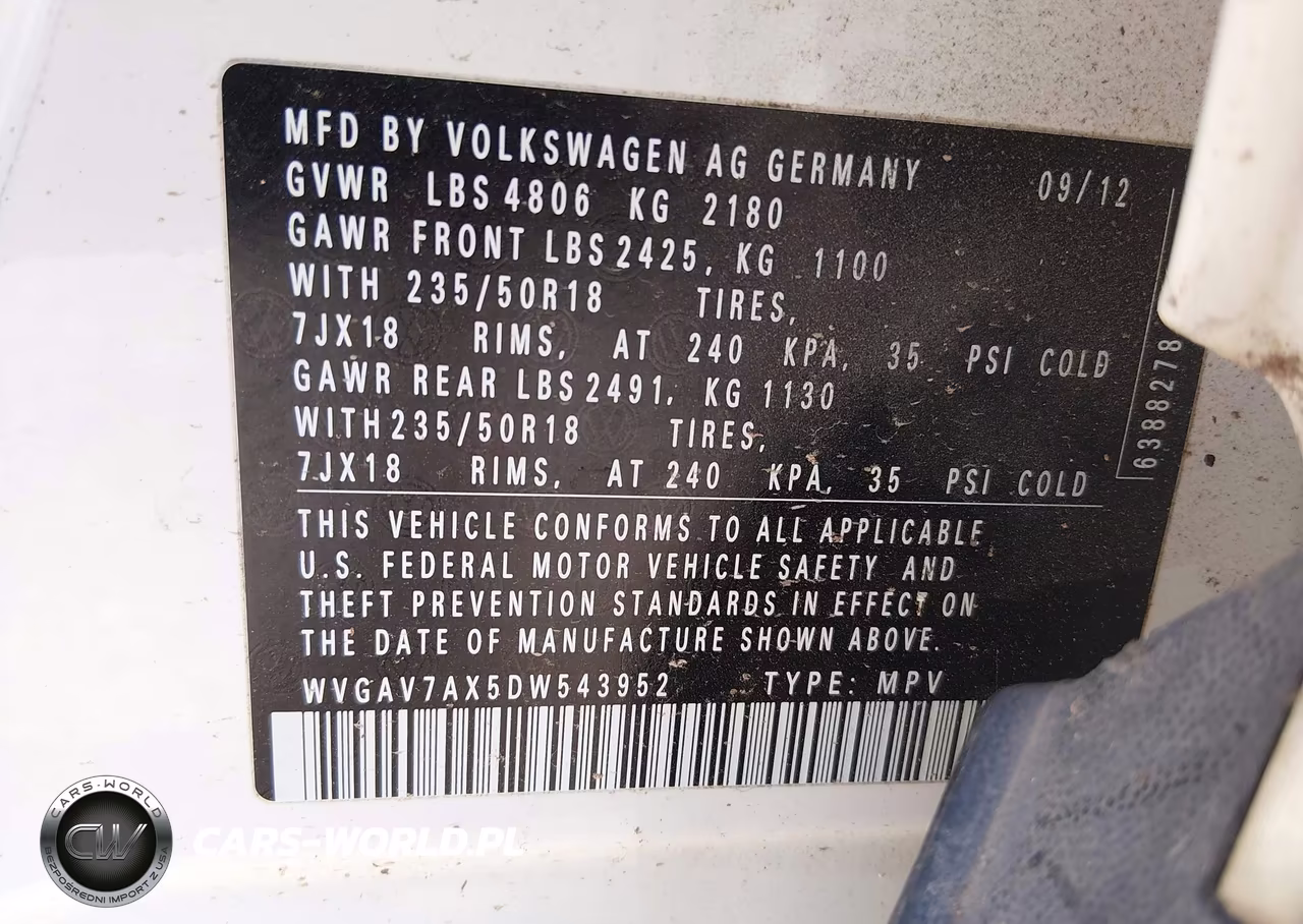 2013 Volkswagen Tiguan Se VIN:WVGAV7AX5DW543952 - 9