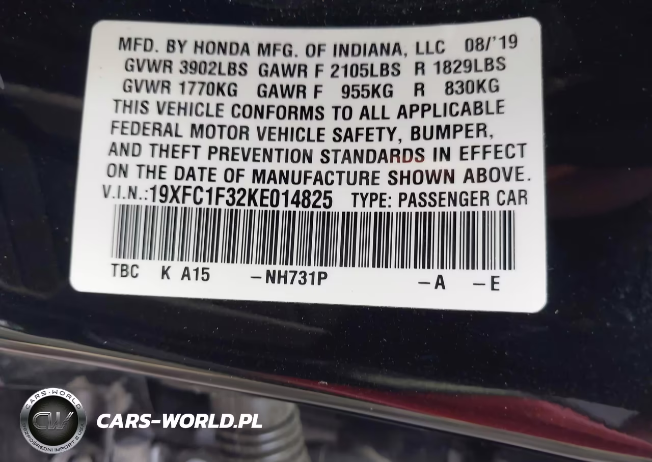 2019 Honda Civic Ex VIN:19XFC1F32KE014825 - 9