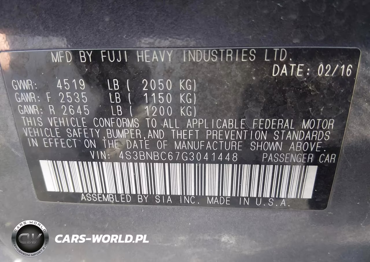 2016 Subaru Legacy 2.5I Premium VIN:4S3BNBC67G3041448 - 9