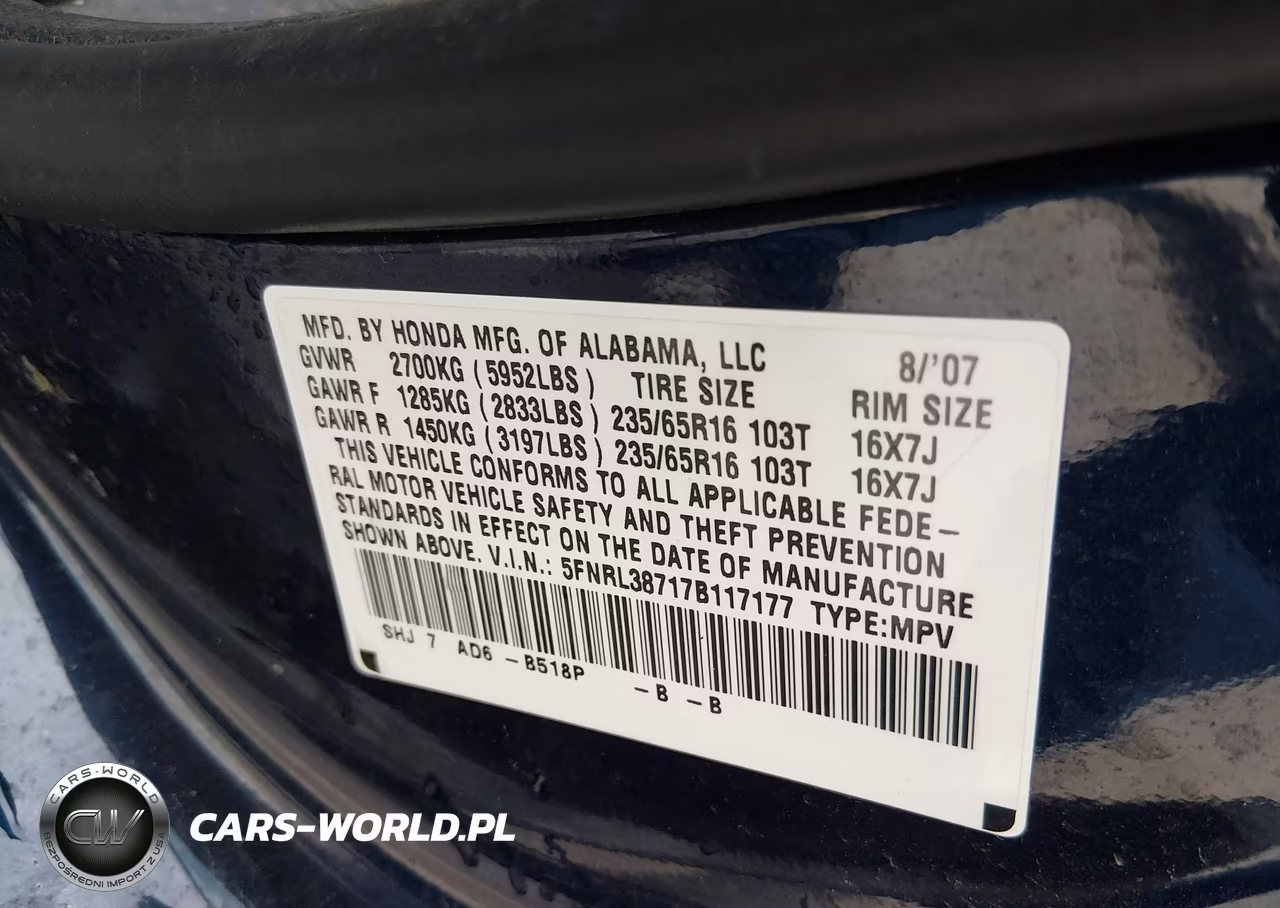 2007 Honda Odyssey Ex-L VIN:5FNRL38717B117177 - 9