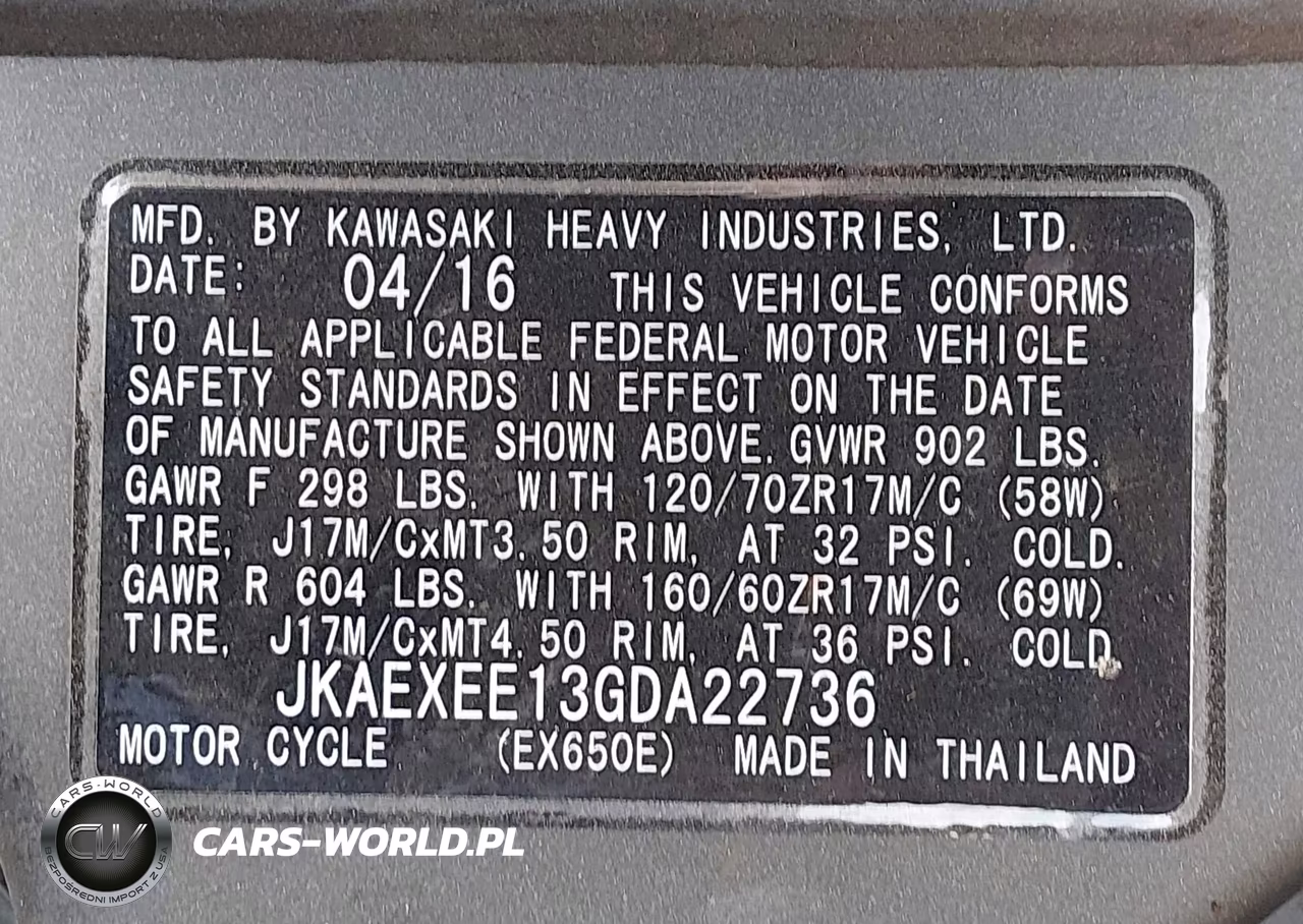 2016 Kawasaki Ex650 E VIN:JKAEXEE13GDA22736 - 10