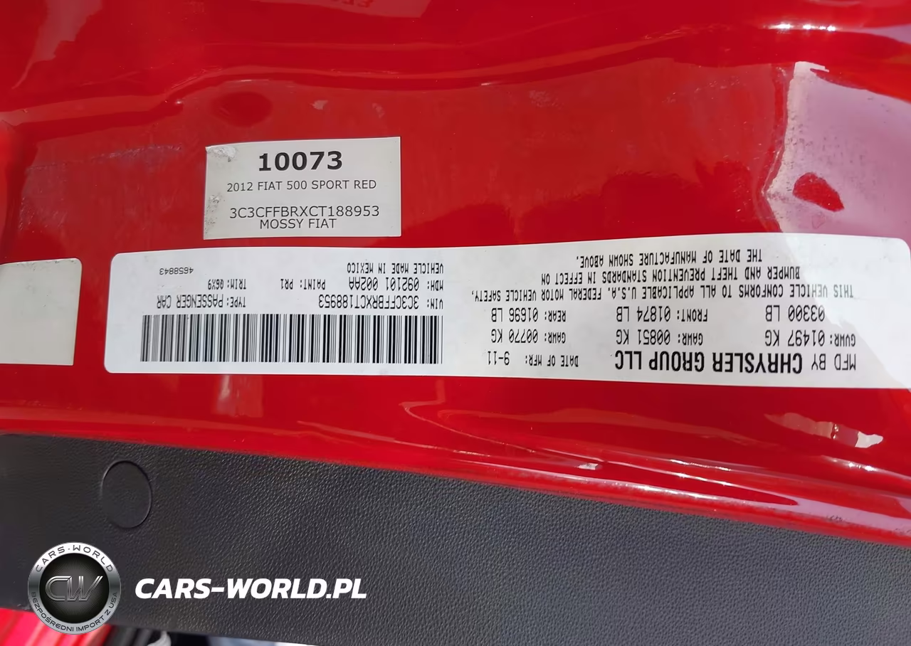 2012 Fiat 500 Sport VIN:3C3CFFBRXCT188953 - 9