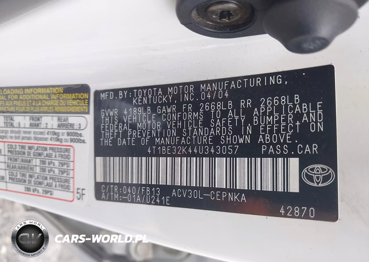 2004 Toyota Camry Le VIN:4T1BE32K44U343057 - 9