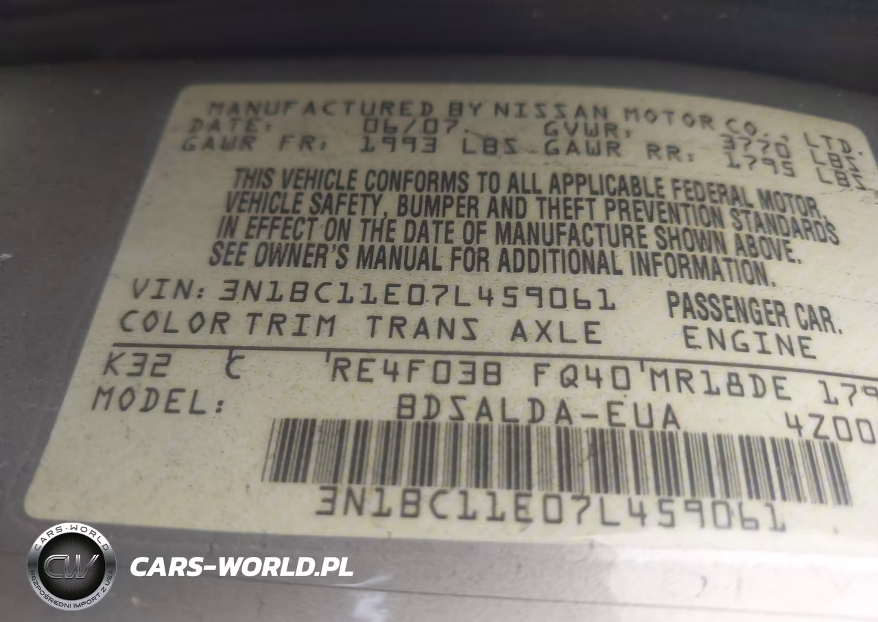 2007 Nissan Versa 1.8S VIN:3N1BC11E07L459061 - 9