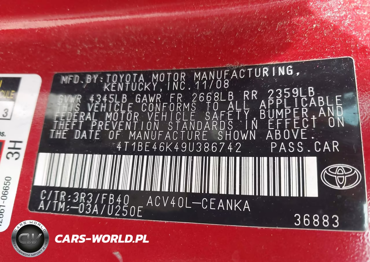 2009 Toyota Camry Le VIN:4T1BE46K49U386742 - 9