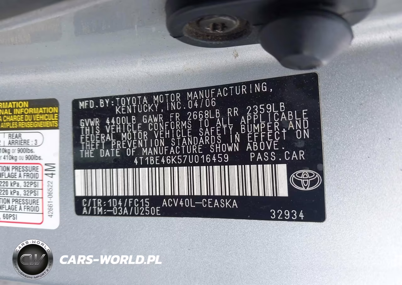 2007 Toyota Camry Se VIN:4T1BE46K57U016459 - 9