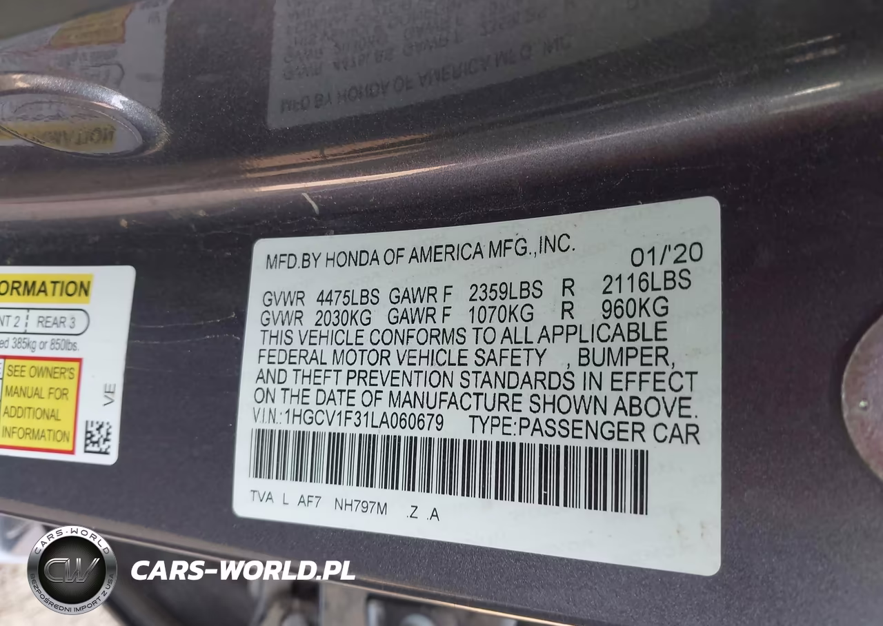 2020 Honda Accord Sport VIN:1HGCV1F31LA060679 - 9