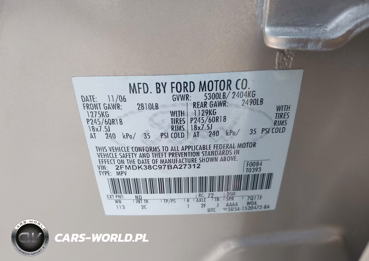 2007 Ford Edge Sel VIN:2FMDK38C97BA27312 - 9
