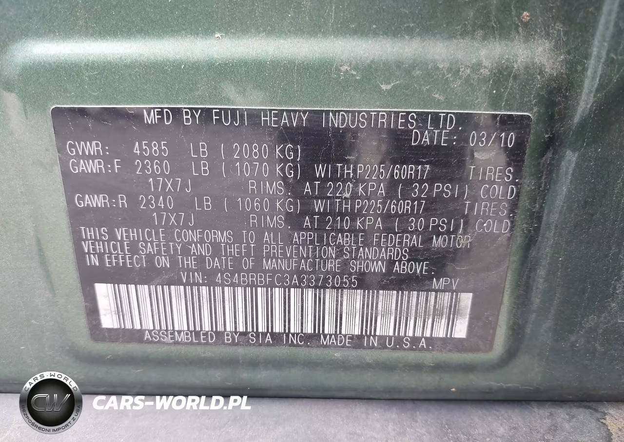 2010 Subaru Outback 2.5I Premium VIN:4S4BRBFC3A3373055 - 9