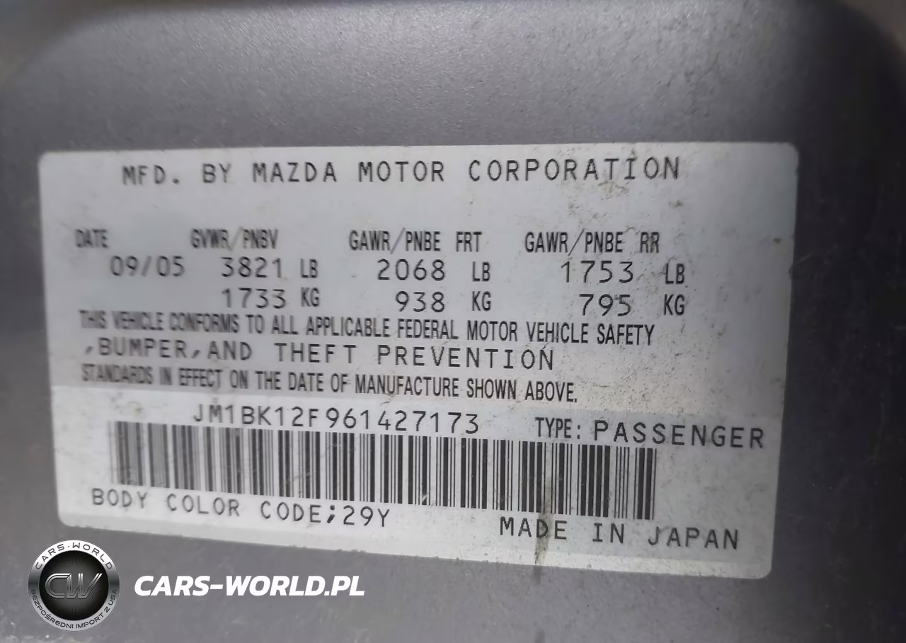 2006 Mazda Mazda3 I VIN:JM1BK12F961427173 - 9
