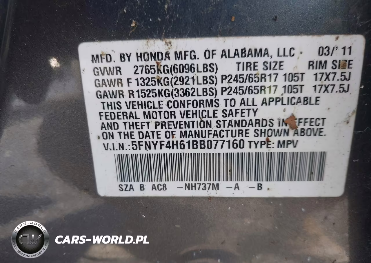 2011 Honda Pilot Ex-L VIN:5FNYF4H61BB077160 - 9