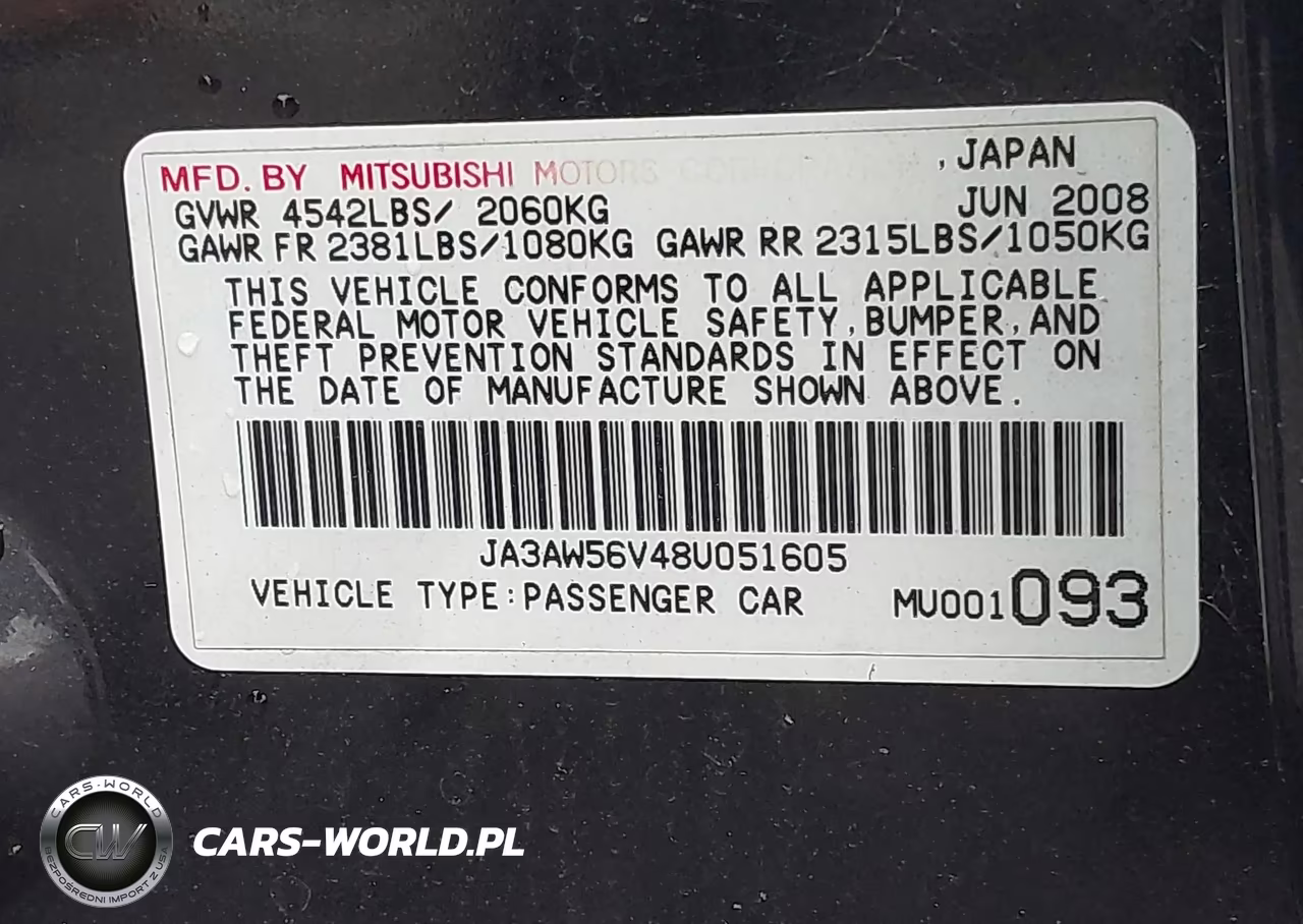 2008 Mitsubishi Lancer Evolution Mr VIN:JA3AW56V48U051605 - 9