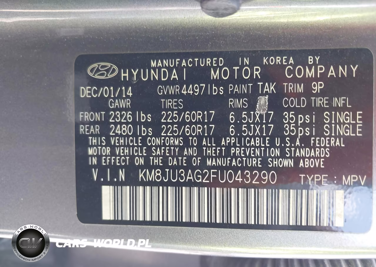 2015 Hyundai Tucson Se VIN:KM8JU3AG2FU043290 - 9