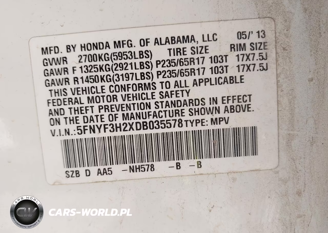 2013 Honda Pilot Lx VIN:5FNYF3H2XDB035578 - 9