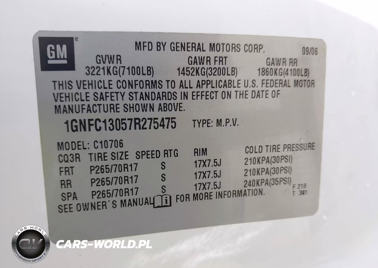 2007 Chevrolet Tahoe Lt VIN:1GNFC13057R275475 - 9