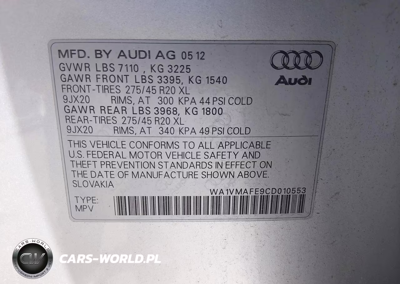 2012 Audi Q7 3.0 Tdi Premium VIN:WA1VMAFE9CD010553 - 9