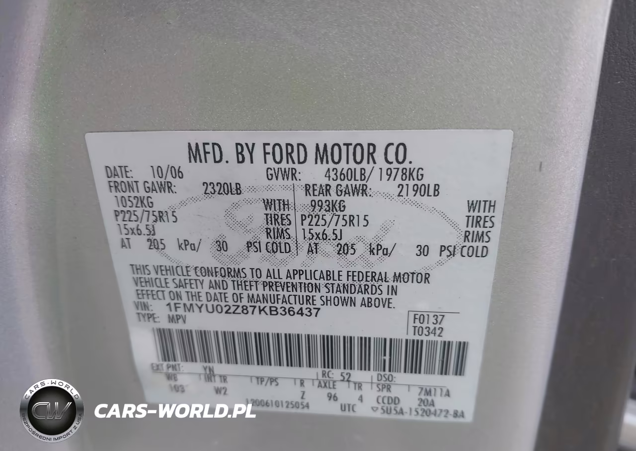 2007 Ford Escape Xls-Xls Manual VIN:1FMYU02Z87KB36437 - 9