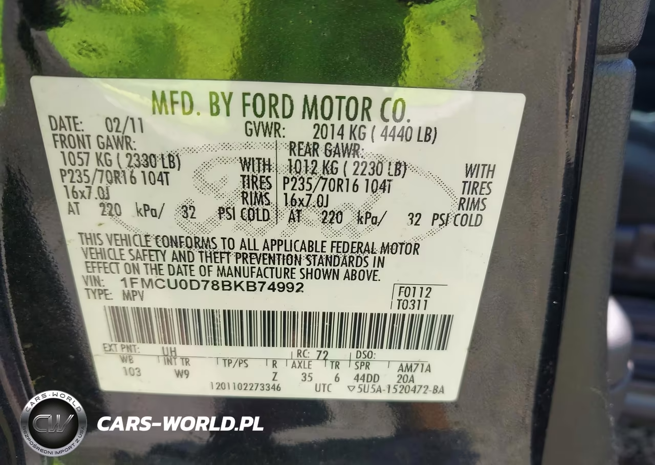 2011 Ford Escape Xlt VIN:1FMCU0D78BKB74992 - 9