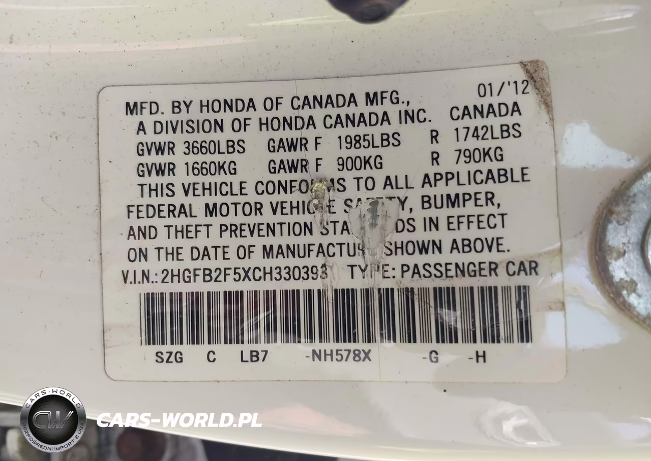 2012 Honda Civic Lx VIN:2HGFB2F5XCH330393 - 9