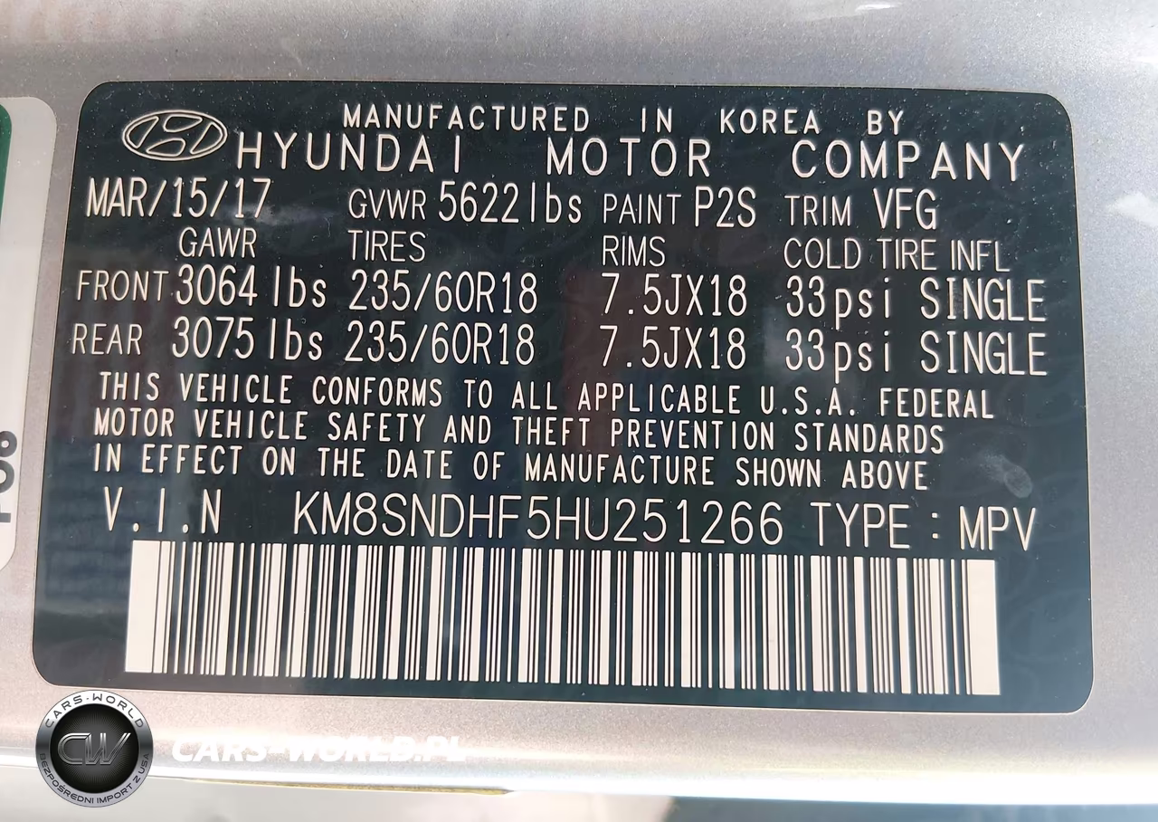 2017 Hyundai Santa Fe Se VIN:KM8SNDHF5HU251266 - 9