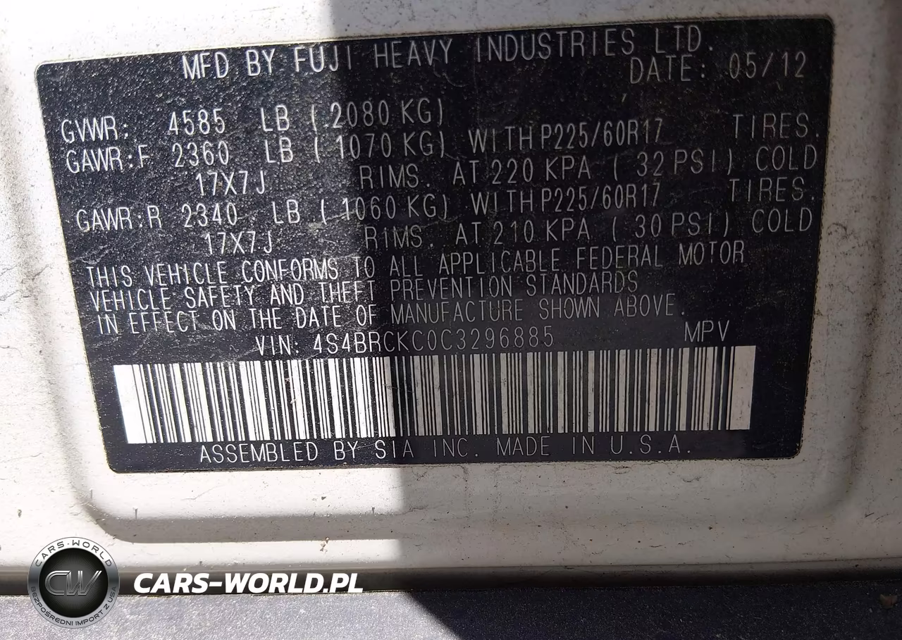 2012 Subaru Outback 2.5I Limited VIN:4S4BRCKC0C3296885 - 9