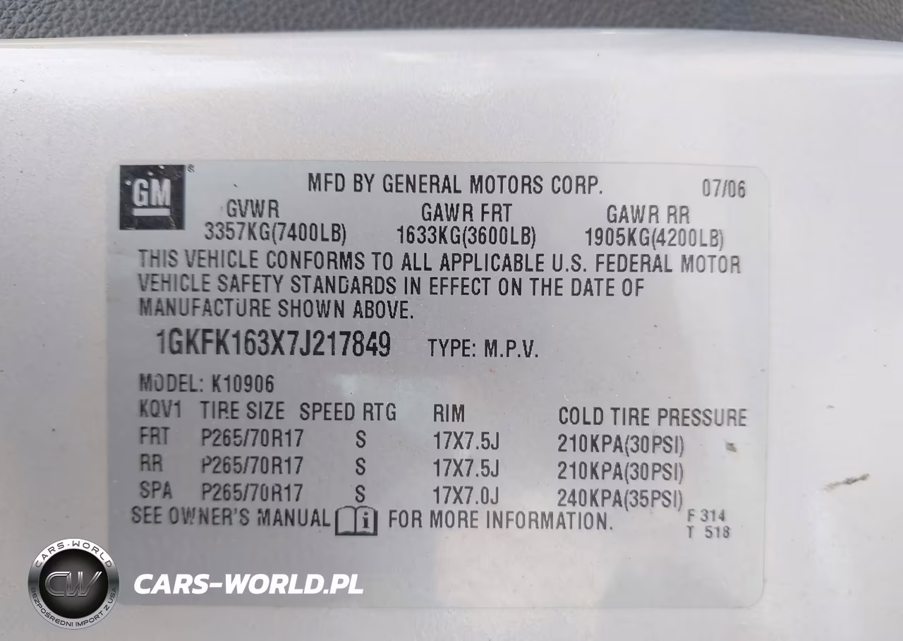 2007 GMC Yukon Xl 1500 Slt VIN:1GKFK163X7J217849 - 9