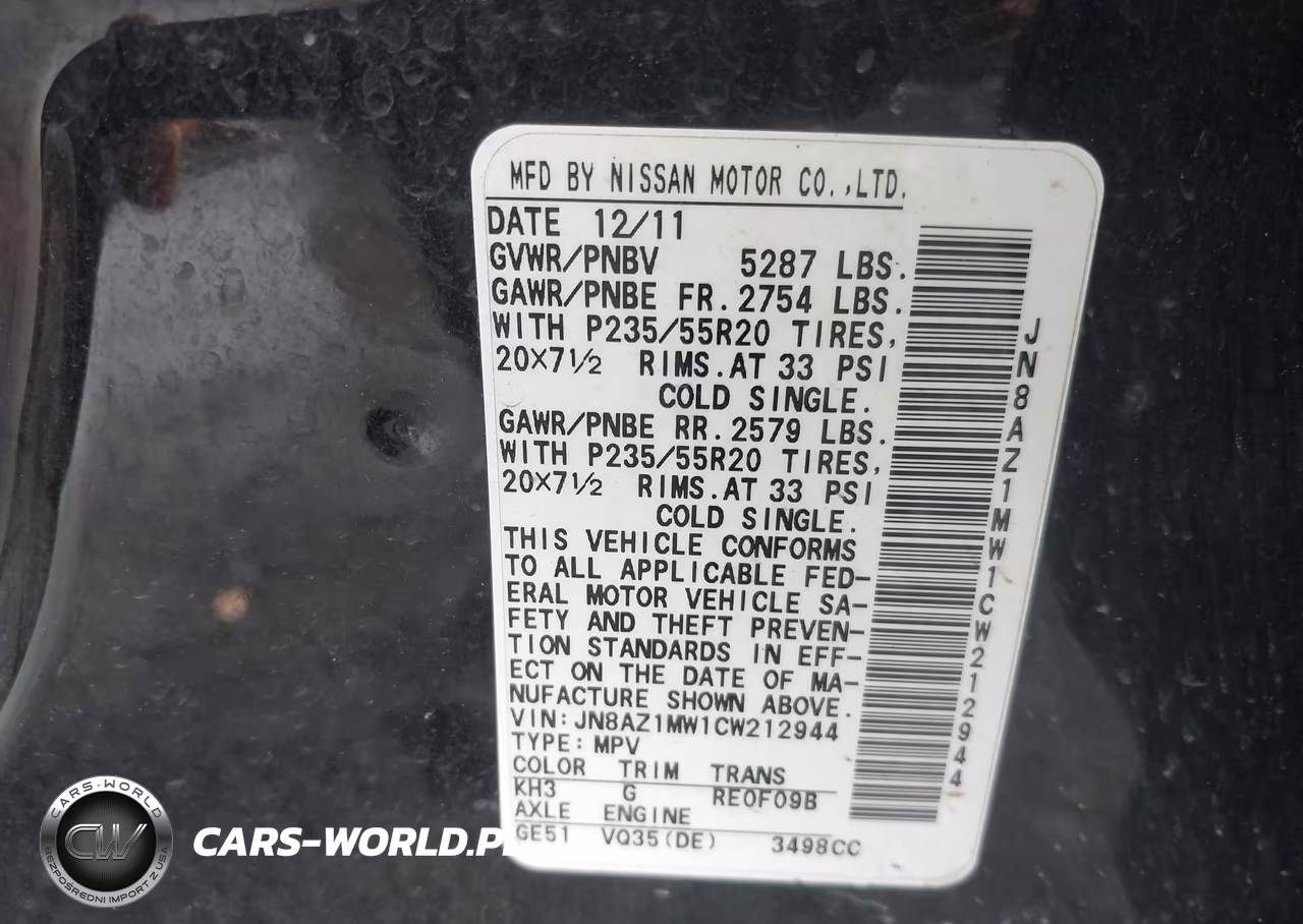 2012 Nissan Murano Le VIN:JN8AZ1MW1CW212944 - 9