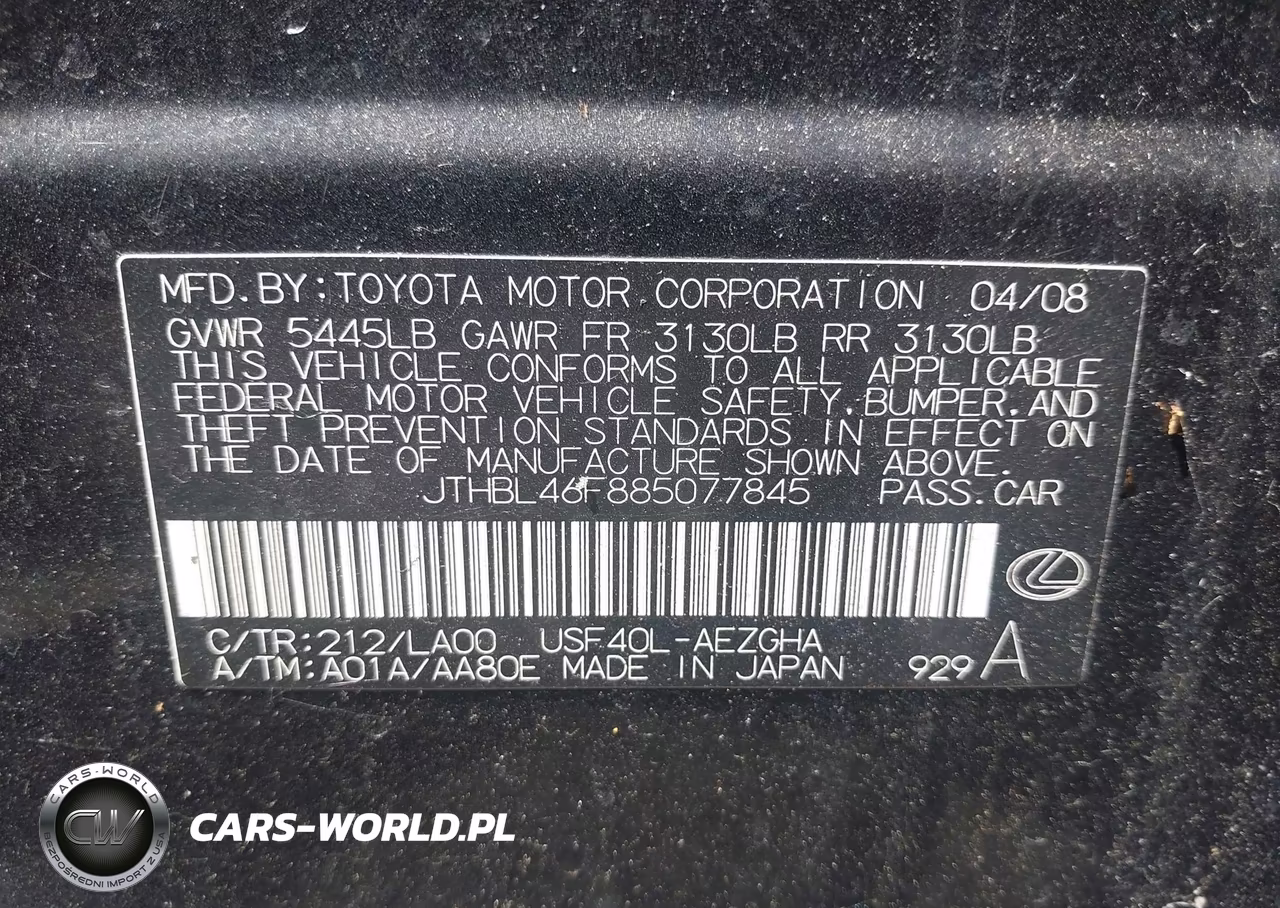 2008 Lexus Ls 460 VIN:JTHBL46F885077845 - 9