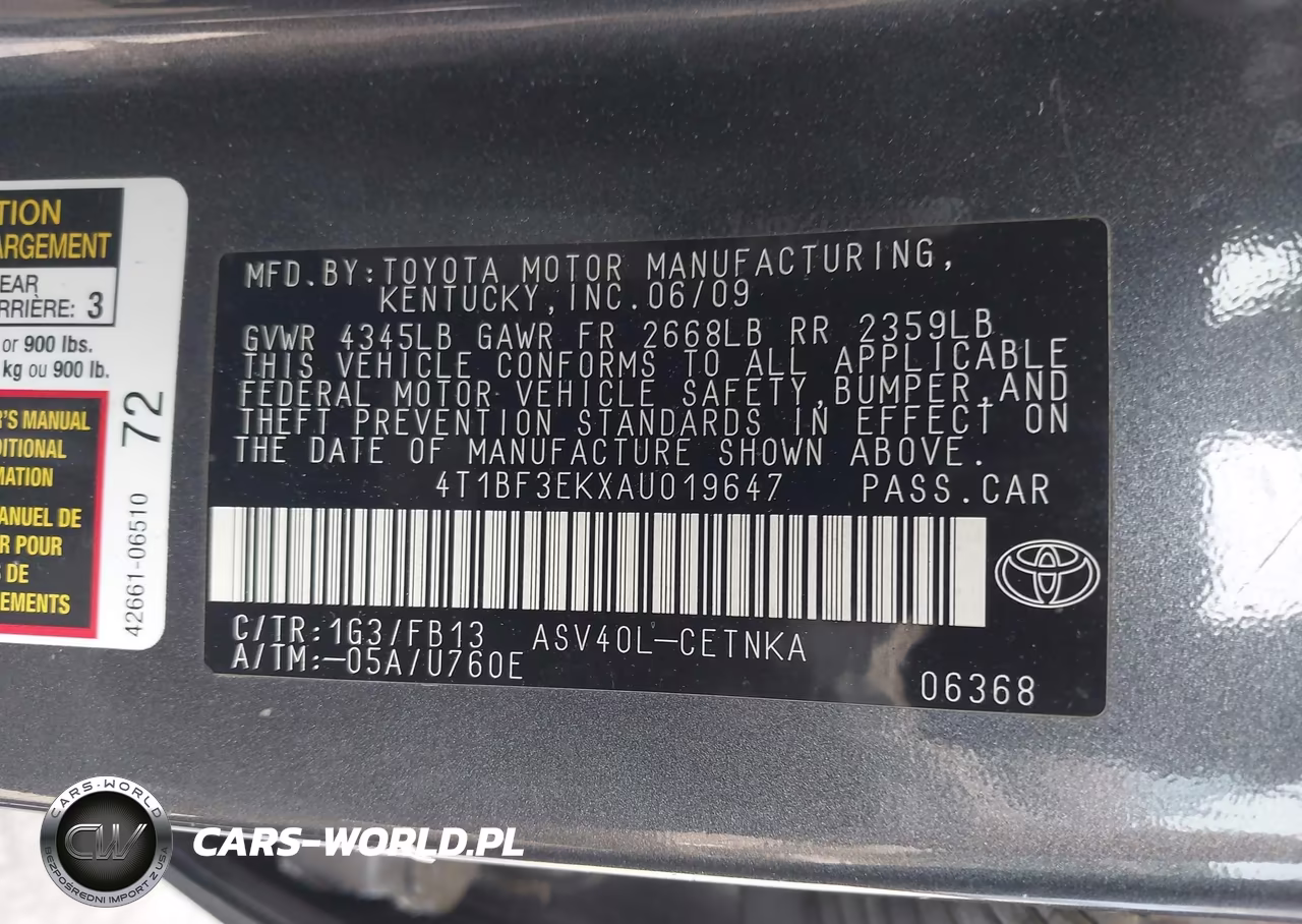 2010 Toyota Camry Le VIN:4T1BF3EKXAU019647 - 9