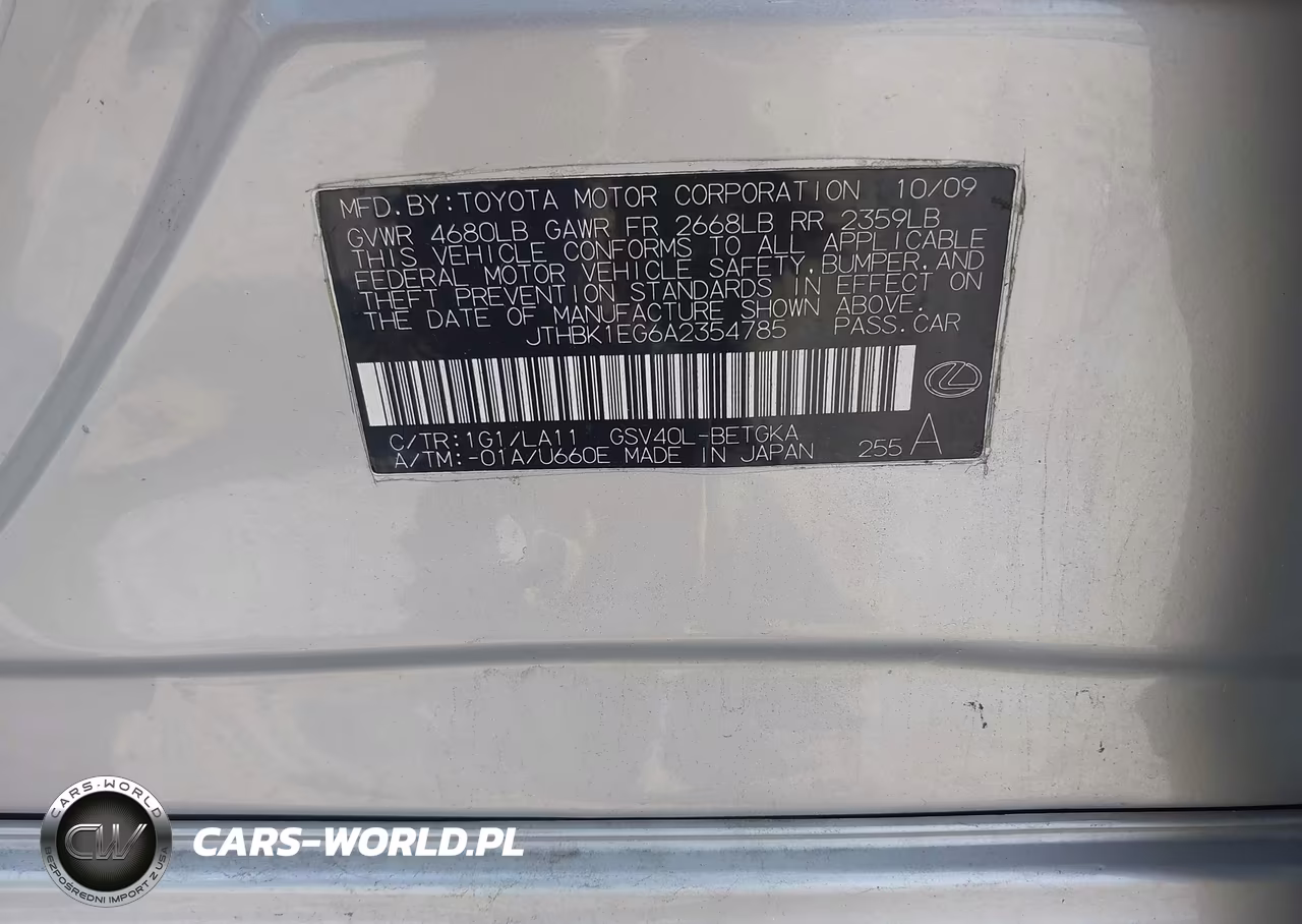 2010 Lexus Es 350 VIN:JTHBK1EG6A2354785 - 9