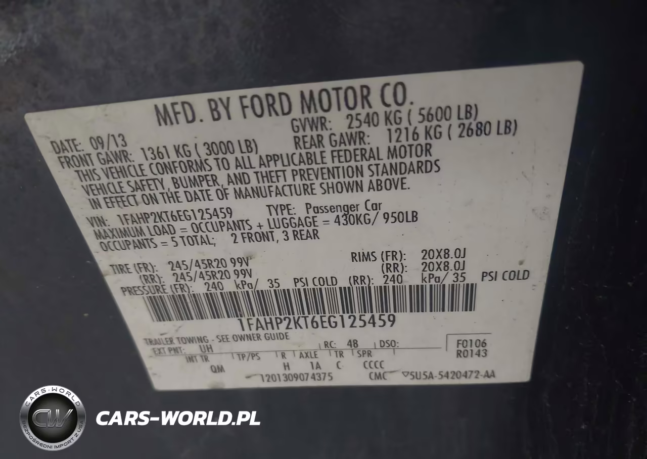 2014 Ford Taurus Sho VIN:1FAHP2KT6EG125459 - 9